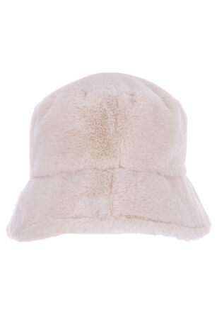Womens Cream Faux Fur Bucket Hat
