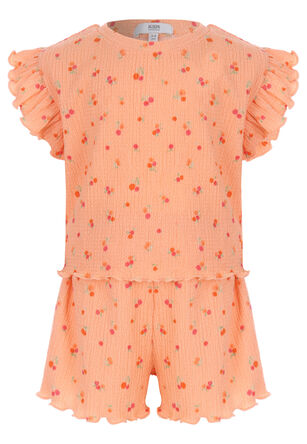 Younger Girl Peach Ditsy Crinkle Tee & Shorts Set