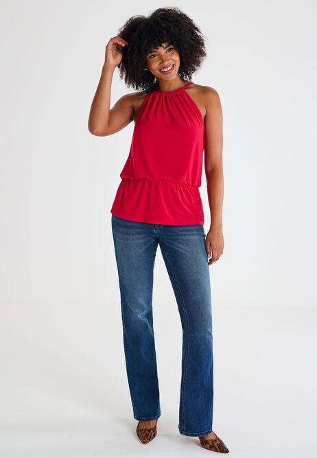 Womens Red Halterneck Peplum Top