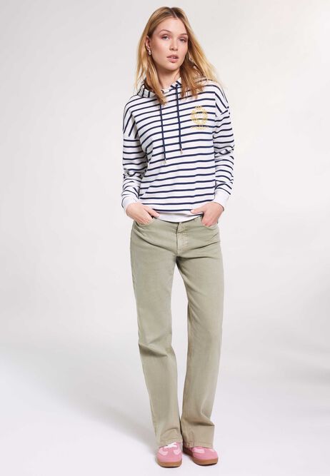 Womens Cream & Navy Stripe Hooded Sweatshirt