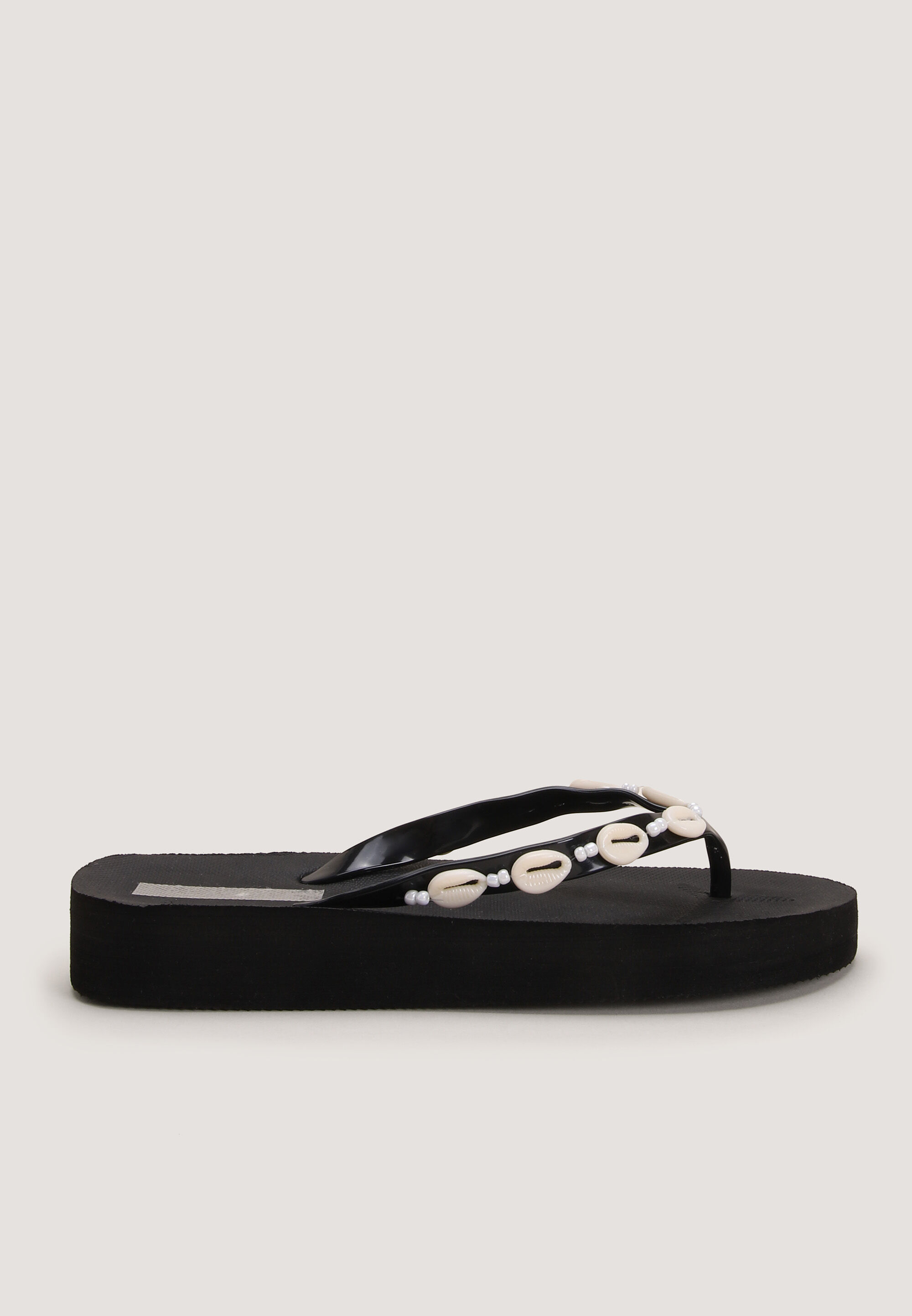 Womens Black Shell Wedge Flip Flops Peacocks