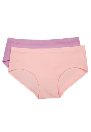Older Girls 2pk Pink & Lilac Ribbed Briefs