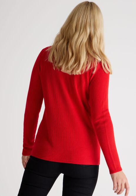 Womens Red Ribbed Turtle Neck Jumper