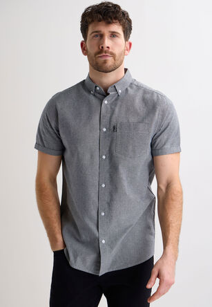 Mens Grey Plain Oxford Short Sleeve Shirt