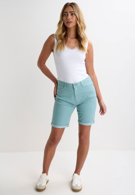 Womens Sage Green Plain Denim Cycle Shorts