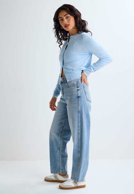 Womens Light Blue Barrel Leg Jeans