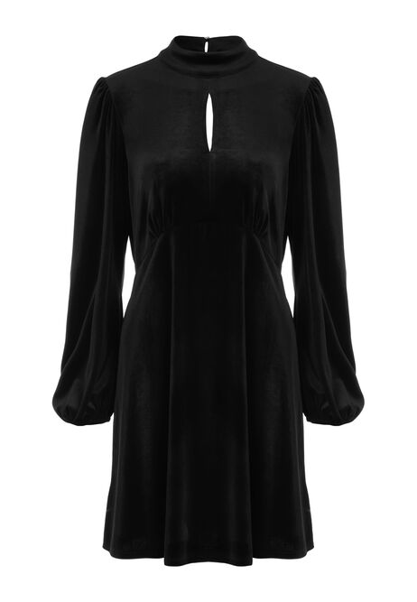 Womens Black Velvet Babydoll Keyhole Dress