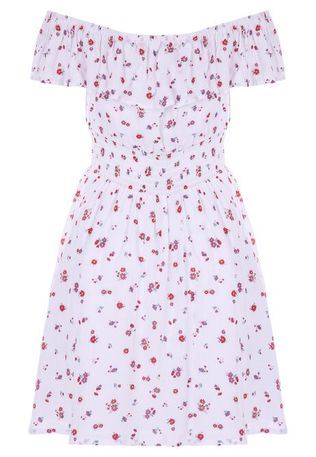 Older Girls White Floral Frill Off Shoulder Dress