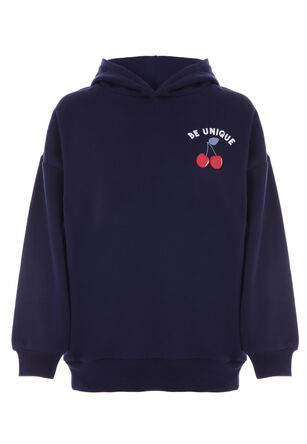 Older Girls Navy Oversized Cherry Graphic Hoody