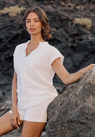Womens White Plain Double Cotton Blouse