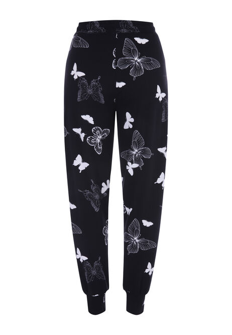 Womens Black Butterfly Print Soft Touch Pyjama Bottoms