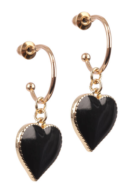 Womens Gold Enamel Heart Huggie Earrings