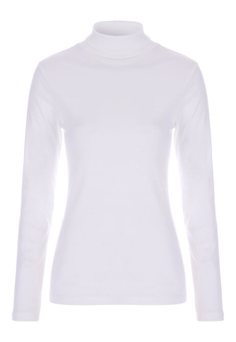 Womens Cream Plain Long Sleeve Roll Neck Top