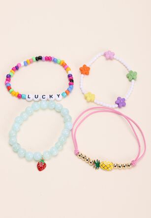Girls Pink 4pk Beaded Fruit Bracelets