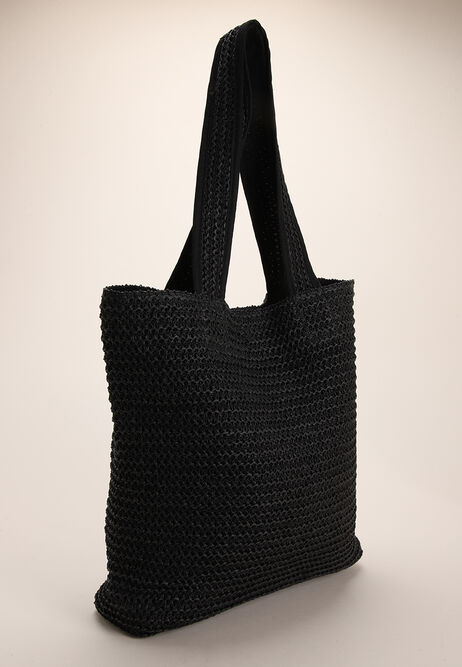 Womens Black Straw Shopper Bag 