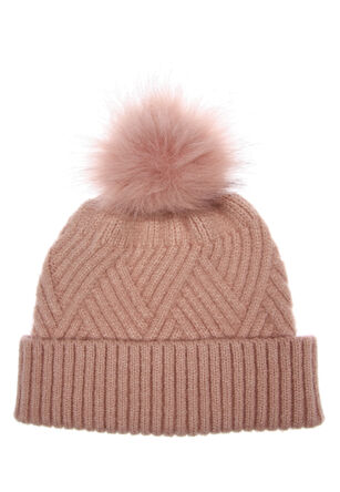 Womens Dusky Pink Textured Bobble Hat
