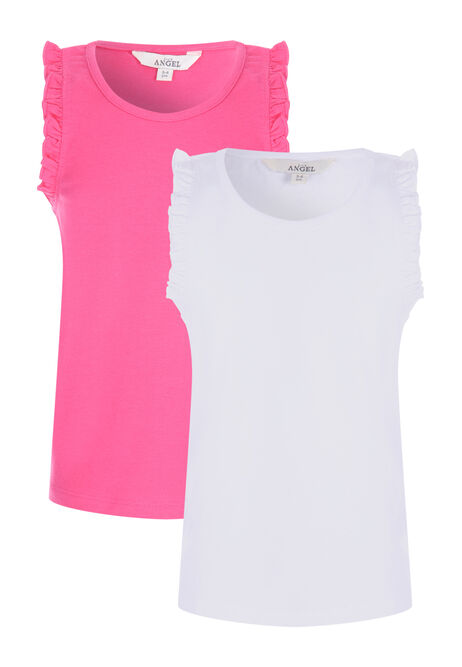 Younger Girls 2pk Pink Frill Vest Tops