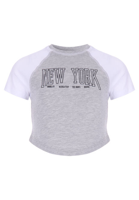 Older Girls Grey Marl New York Raglan T-shirt