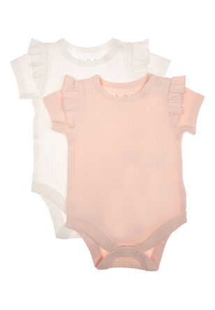 Baby Girls 2pk Pink & White Rib Bodysuits