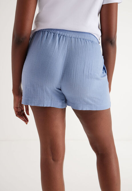 Womens Light Blue Textured Cotton Shorts