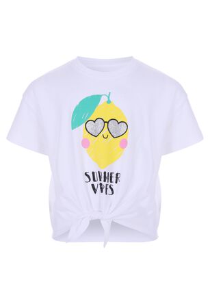 Younger Girls White Cotton Front Knot T-Shirt