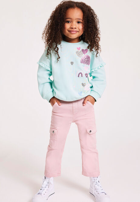 Younger Girl Mint Rainbow Sequin Sweatshirt