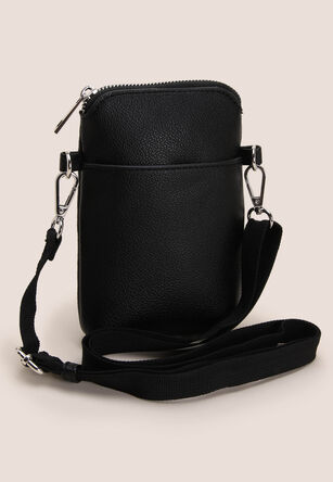 Womens Black Web Strap Cross Body Phone Holder