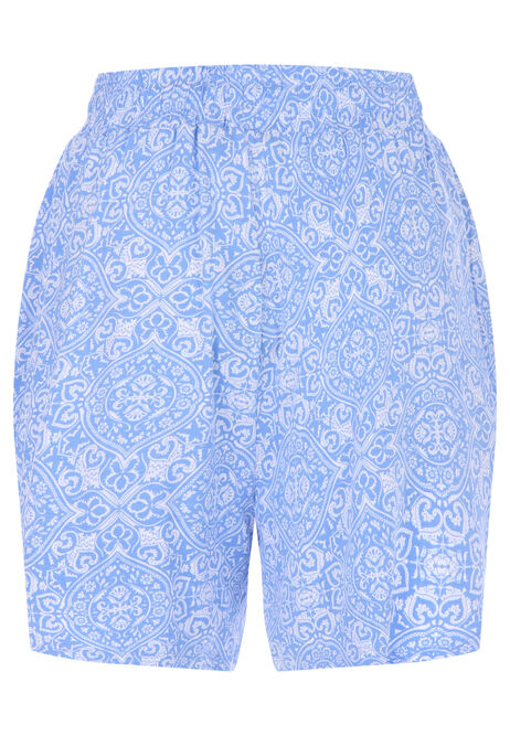 Womens Blue & White Tile Print Shorts