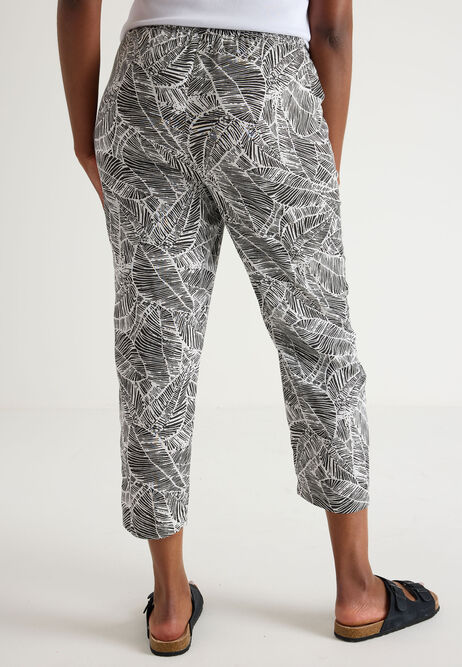 Womens Black & White Palm Print Relaxed Fit Trousers