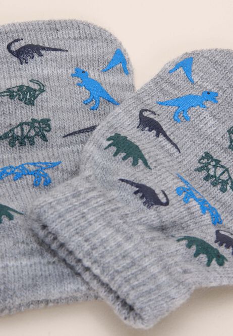 Younger Boys 1pk Grey Dinosaur Gripper Mittens