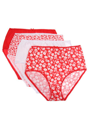 Womens 4pk Red Floral Full Briefs