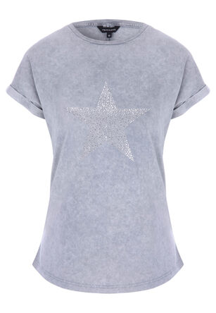 Womens Grey Star Acid Wash T-shirt