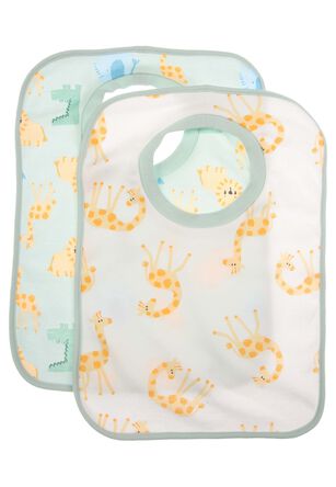 Baby 2pk Green & White Animal Popover Bibs
