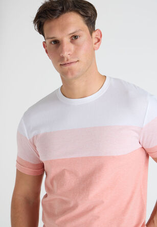 Mens Coral Stripe Colour Block T-Shirt