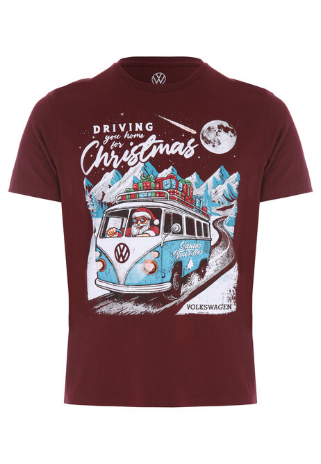 Mens Red Santa Tour Bus Christmas T-Shirt