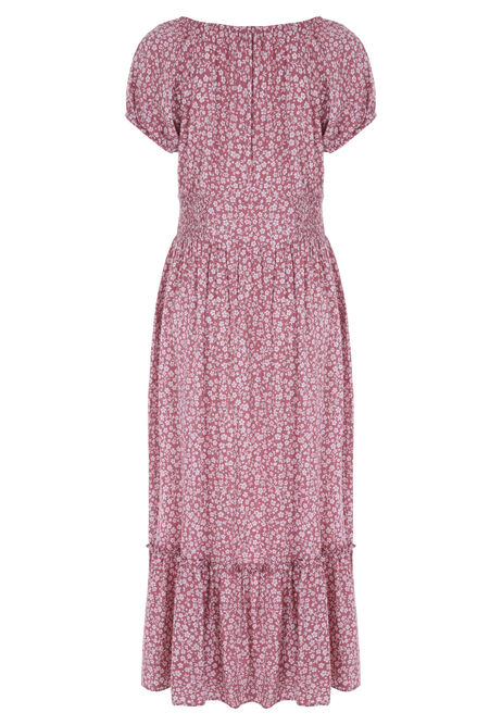 Womens Mauve Pink Ditsy Milkmaid Midi Dress