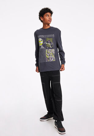 Older Boys Black & Cream Top Stitch Joggers