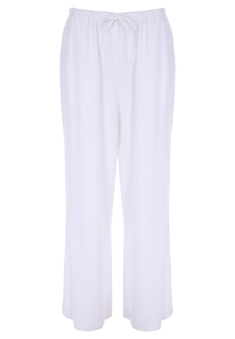Womens White Plain Wide Leg Linen Trousers