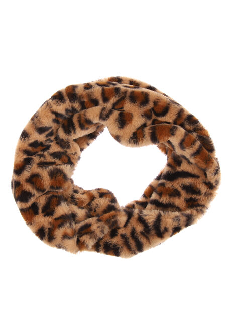 Womens Brown Leopard Print Faux Fur Snood