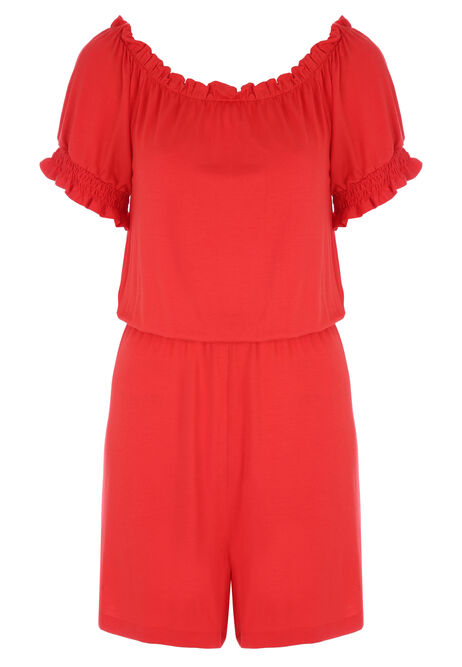Womens Plain Red Gypsy Playsuit 