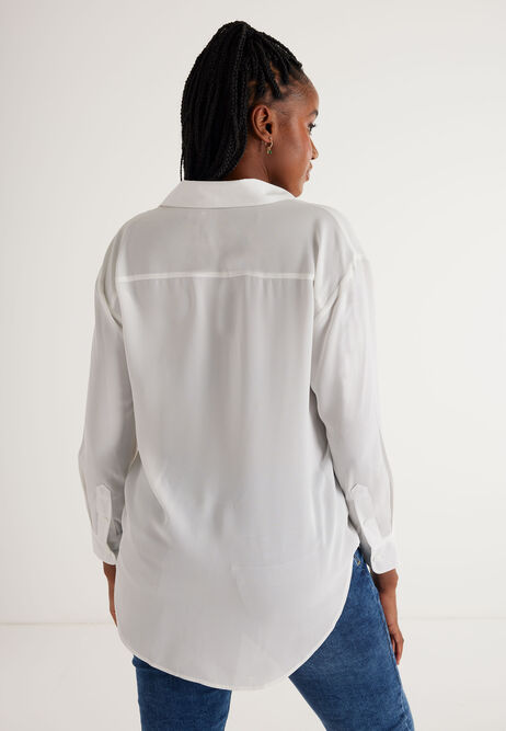 Womens Ivory Plain Longline Shirt