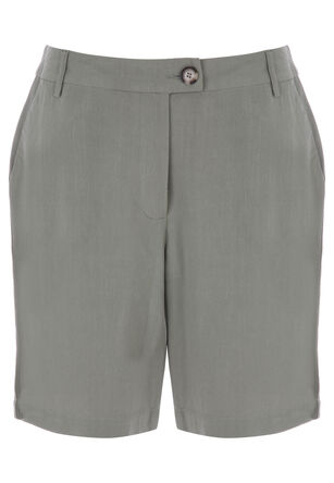 Womens Khaki Plain Linen Blend Bermuda Shorts