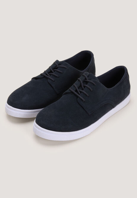 Mens Navy Lace Up Microfibre Trainers