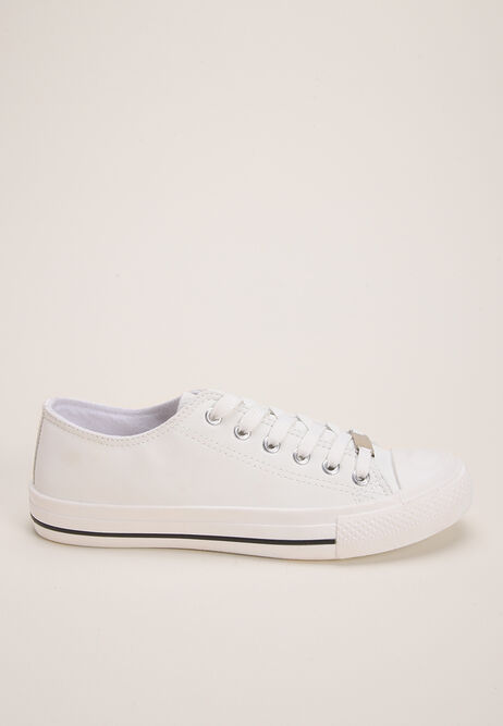 Womens White Lace Up Casual Trainers