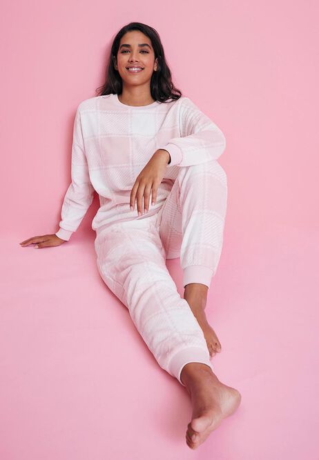 Womens Pink Check Twosie Pyjamas Set 