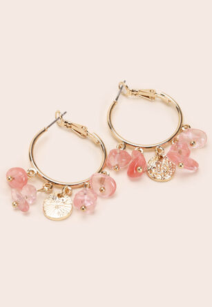 Womens Gold & Pink Beaded Hoop Earrings