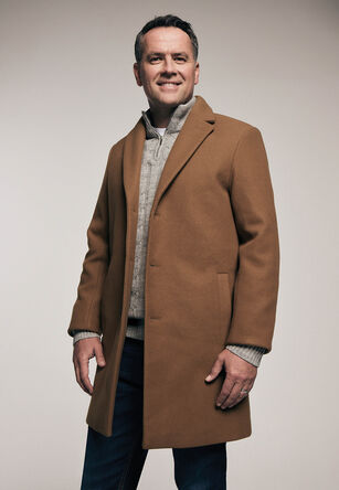 Mens Camel Long Line Over Coat