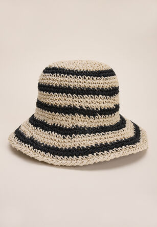 Womens Black & White Stripe Straw Hat