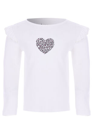Younger Girls White Leopard Heart Print Top