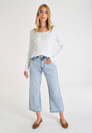 Womens Cream Ribbed Placket Detail Top